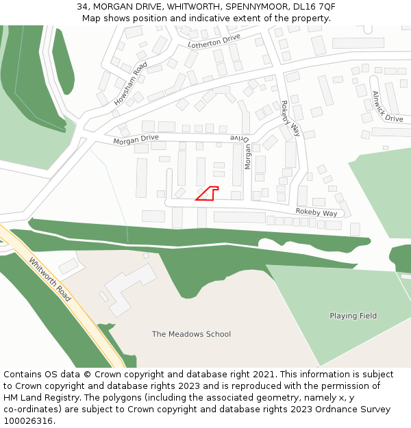 34, MORGAN DRIVE, WHITWORTH, SPENNYMOOR, DL16 7QF: Location map and indicative extent of plot