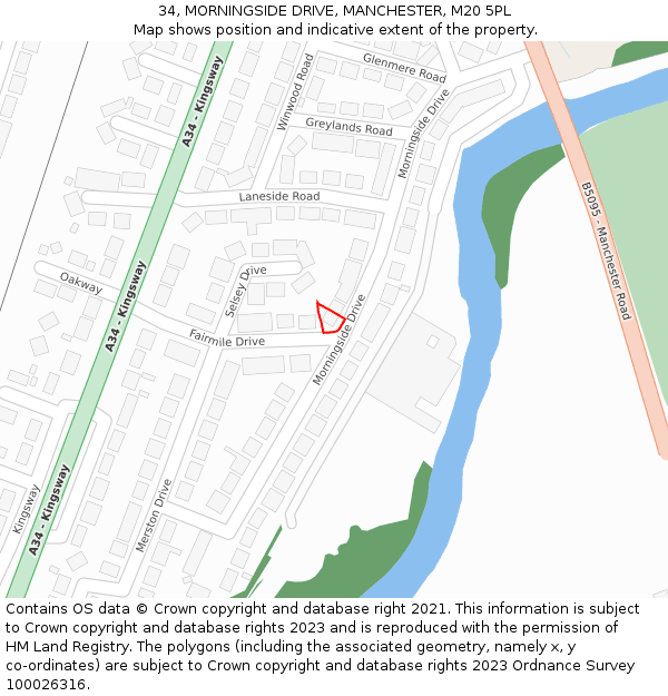 34, MORNINGSIDE DRIVE, MANCHESTER, M20 5PL: Location map and indicative extent of plot