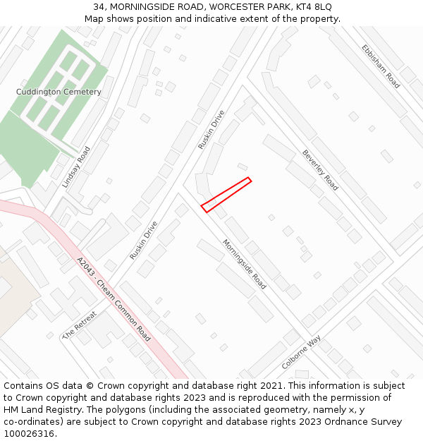 34, MORNINGSIDE ROAD, WORCESTER PARK, KT4 8LQ: Location map and indicative extent of plot