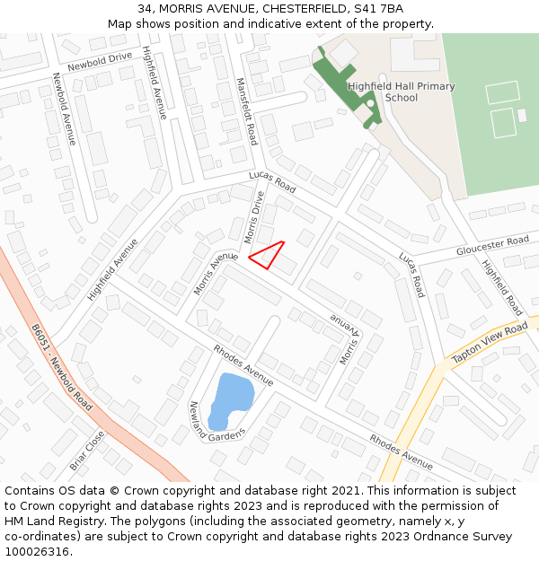 34, MORRIS AVENUE, CHESTERFIELD, S41 7BA: Location map and indicative extent of plot