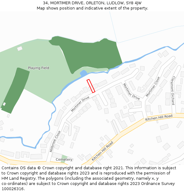34, MORTIMER DRIVE, ORLETON, LUDLOW, SY8 4JW: Location map and indicative extent of plot