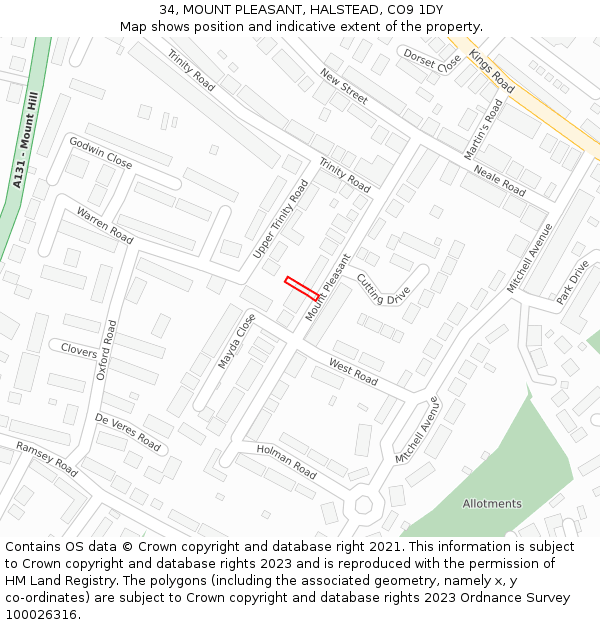 34, MOUNT PLEASANT, HALSTEAD, CO9 1DY: Location map and indicative extent of plot