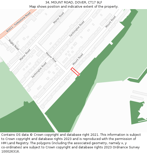 34, MOUNT ROAD, DOVER, CT17 9LF: Location map and indicative extent of plot