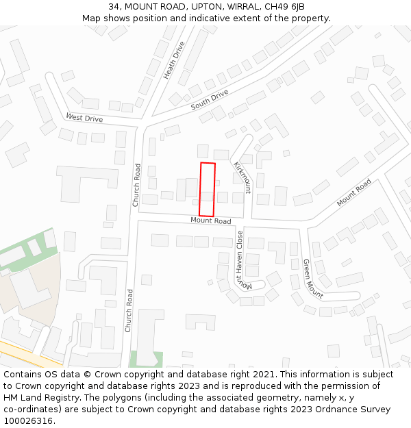 34, MOUNT ROAD, UPTON, WIRRAL, CH49 6JB: Location map and indicative extent of plot