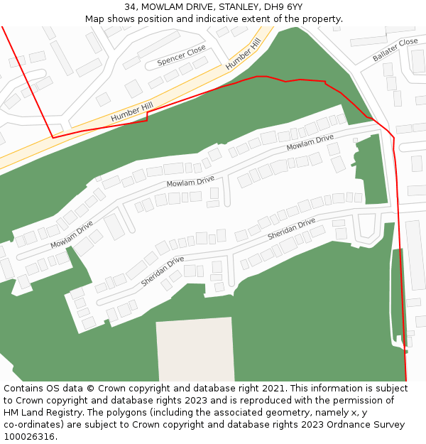 34, MOWLAM DRIVE, STANLEY, DH9 6YY: Location map and indicative extent of plot