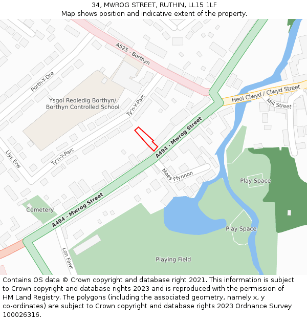 34, MWROG STREET, RUTHIN, LL15 1LF: Location map and indicative extent of plot
