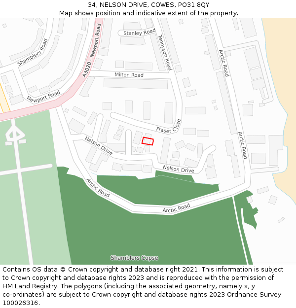 34, NELSON DRIVE, COWES, PO31 8QY: Location map and indicative extent of plot