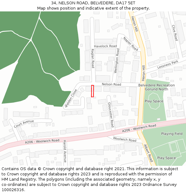 34, NELSON ROAD, BELVEDERE, DA17 5ET: Location map and indicative extent of plot