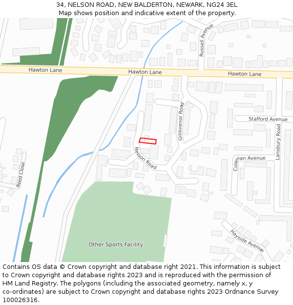 34, NELSON ROAD, NEW BALDERTON, NEWARK, NG24 3EL: Location map and indicative extent of plot