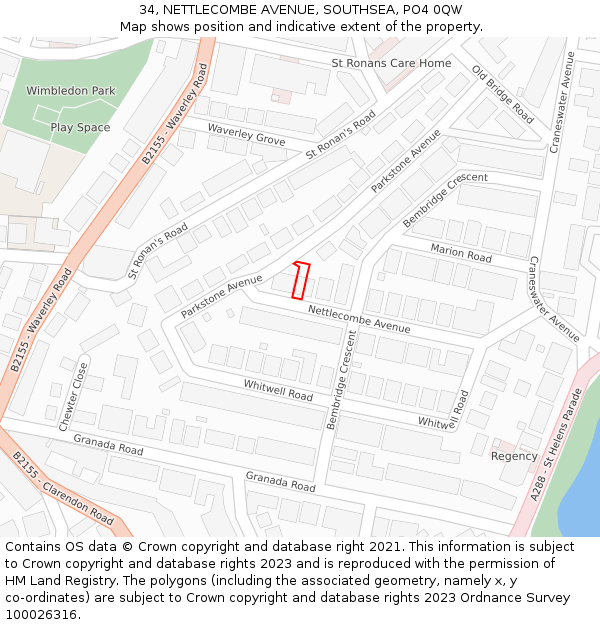 34, NETTLECOMBE AVENUE, SOUTHSEA, PO4 0QW: Location map and indicative extent of plot