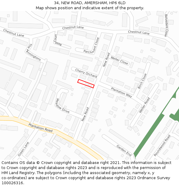 34, NEW ROAD, AMERSHAM, HP6 6LD: Location map and indicative extent of plot