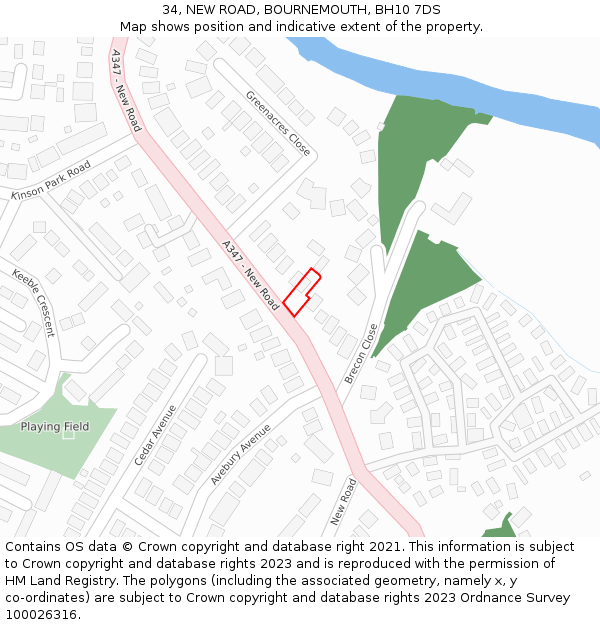 34, NEW ROAD, BOURNEMOUTH, BH10 7DS: Location map and indicative extent of plot