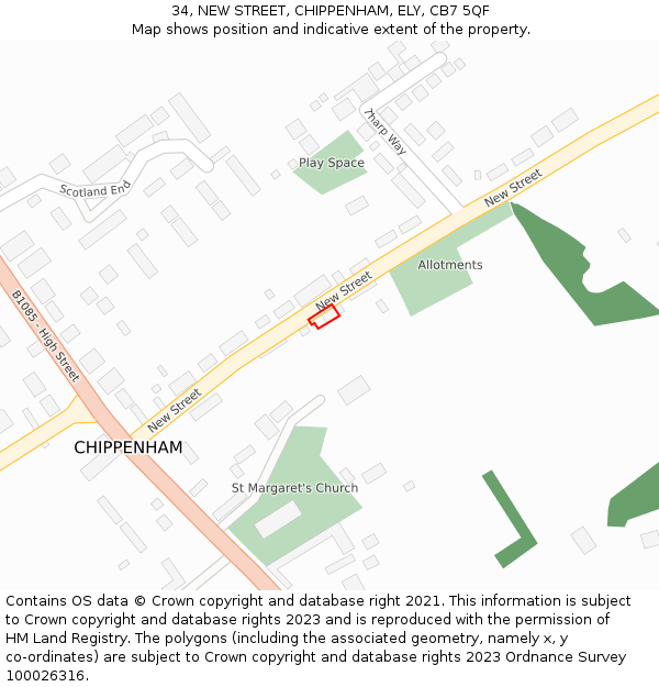 34, NEW STREET, CHIPPENHAM, ELY, CB7 5QF: Location map and indicative extent of plot