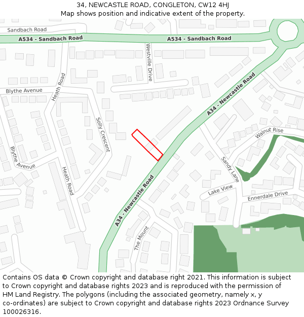 34, NEWCASTLE ROAD, CONGLETON, CW12 4HJ: Location map and indicative extent of plot