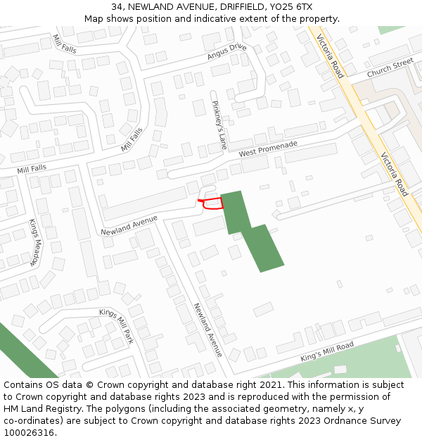 34, NEWLAND AVENUE, DRIFFIELD, YO25 6TX: Location map and indicative extent of plot