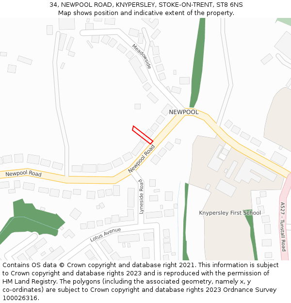 34, NEWPOOL ROAD, KNYPERSLEY, STOKE-ON-TRENT, ST8 6NS: Location map and indicative extent of plot