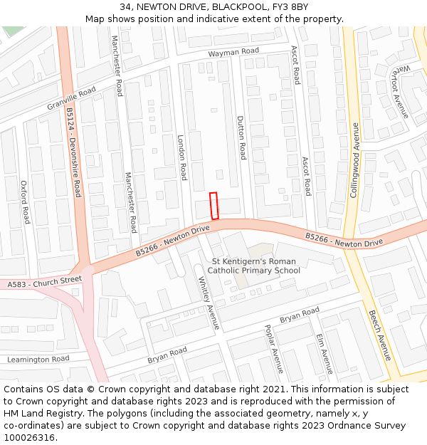 34, NEWTON DRIVE, BLACKPOOL, FY3 8BY: Location map and indicative extent of plot