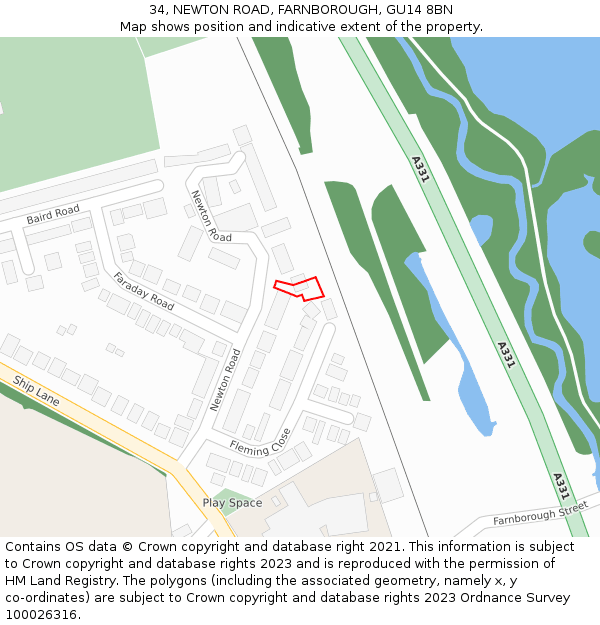 34, NEWTON ROAD, FARNBOROUGH, GU14 8BN: Location map and indicative extent of plot