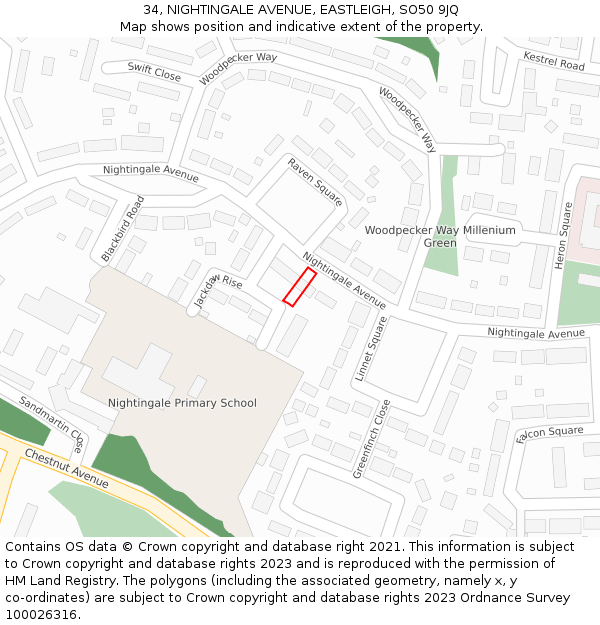 34, NIGHTINGALE AVENUE, EASTLEIGH, SO50 9JQ: Location map and indicative extent of plot