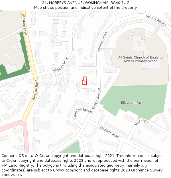 34, NORREYS AVENUE, WOKINGHAM, RG40 1UG: Location map and indicative extent of plot