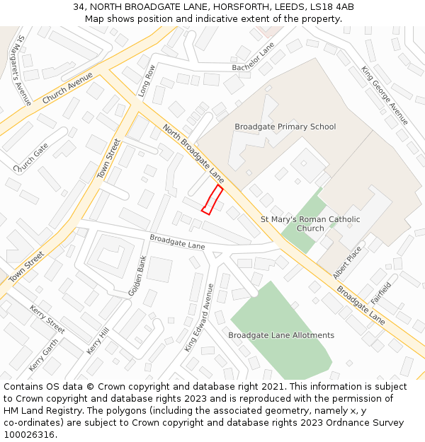 34, NORTH BROADGATE LANE, HORSFORTH, LEEDS, LS18 4AB: Location map and indicative extent of plot