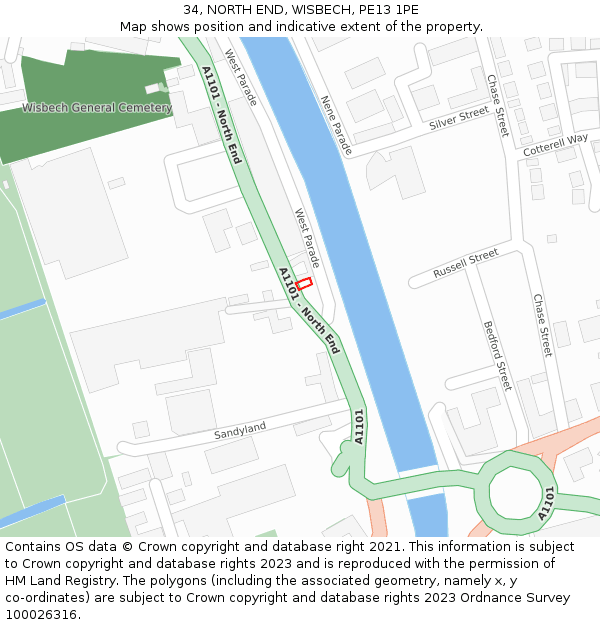 34, NORTH END, WISBECH, PE13 1PE: Location map and indicative extent of plot