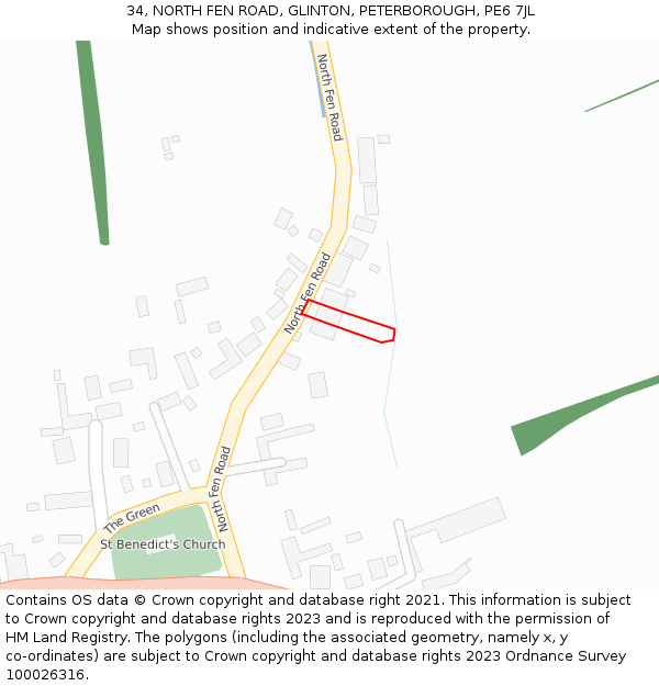 34, NORTH FEN ROAD, GLINTON, PETERBOROUGH, PE6 7JL: Location map and indicative extent of plot