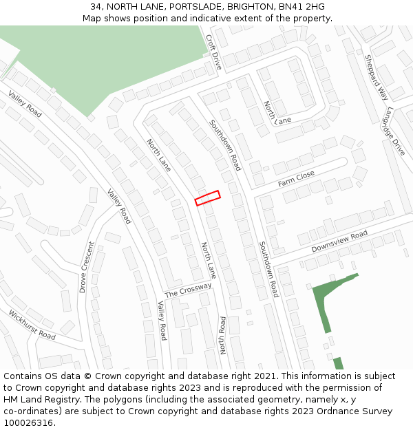 34, NORTH LANE, PORTSLADE, BRIGHTON, BN41 2HG: Location map and indicative extent of plot