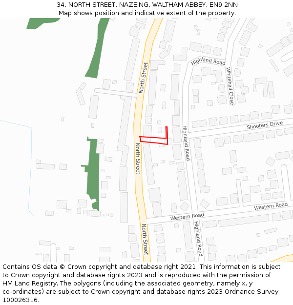 34, NORTH STREET, NAZEING, WALTHAM ABBEY, EN9 2NN: Location map and indicative extent of plot