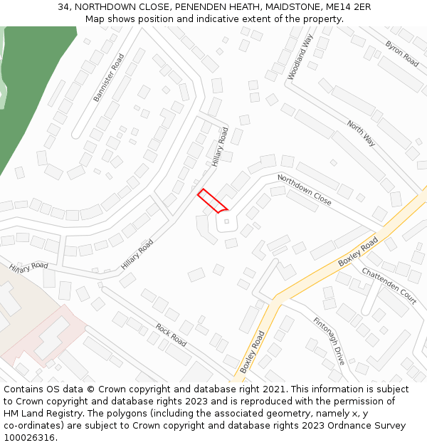 34, NORTHDOWN CLOSE, PENENDEN HEATH, MAIDSTONE, ME14 2ER: Location map and indicative extent of plot