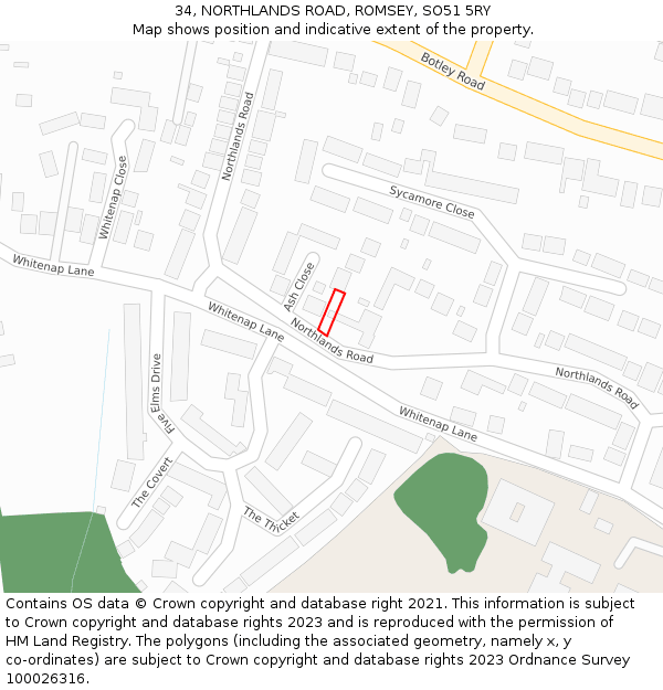 34, NORTHLANDS ROAD, ROMSEY, SO51 5RY: Location map and indicative extent of plot