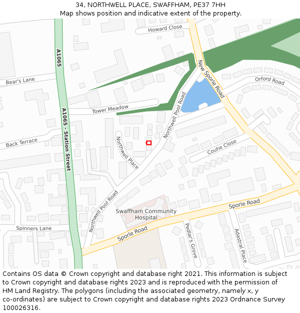34, NORTHWELL PLACE, SWAFFHAM, PE37 7HH: Location map and indicative extent of plot