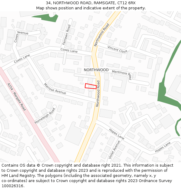 34, NORTHWOOD ROAD, RAMSGATE, CT12 6RX: Location map and indicative extent of plot