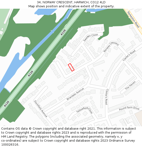 34, NORWAY CRESCENT, HARWICH, CO12 4LD: Location map and indicative extent of plot