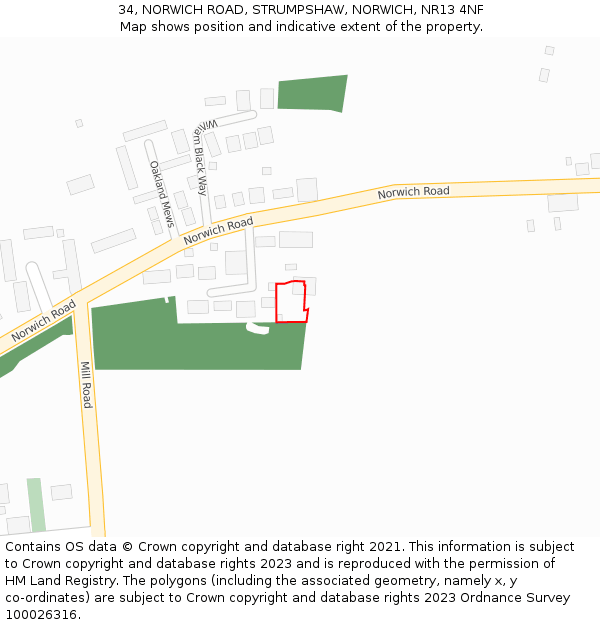 34, NORWICH ROAD, STRUMPSHAW, NORWICH, NR13 4NF: Location map and indicative extent of plot