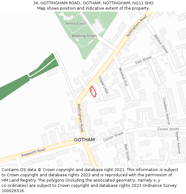 34, NOTTINGHAM ROAD, GOTHAM, NOTTINGHAM, NG11 0HG: Location map and indicative extent of plot