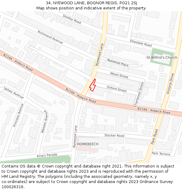 34, NYEWOOD LANE, BOGNOR REGIS, PO21 2SJ: Location map and indicative extent of plot