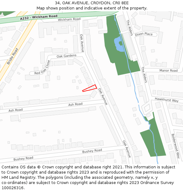 34, OAK AVENUE, CROYDON, CR0 8EE: Location map and indicative extent of plot