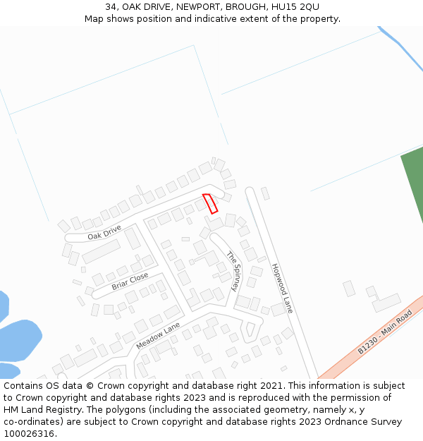 34, OAK DRIVE, NEWPORT, BROUGH, HU15 2QU: Location map and indicative extent of plot