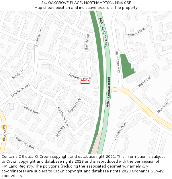 34, OAKGROVE PLACE, NORTHAMPTON, NN4 0SB: Location map and indicative extent of plot