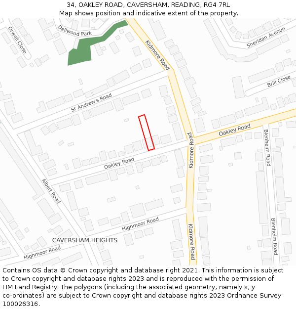 34, OAKLEY ROAD, CAVERSHAM, READING, RG4 7RL: Location map and indicative extent of plot