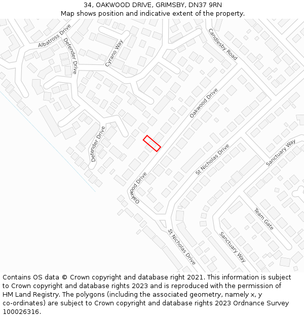 34, OAKWOOD DRIVE, GRIMSBY, DN37 9RN: Location map and indicative extent of plot