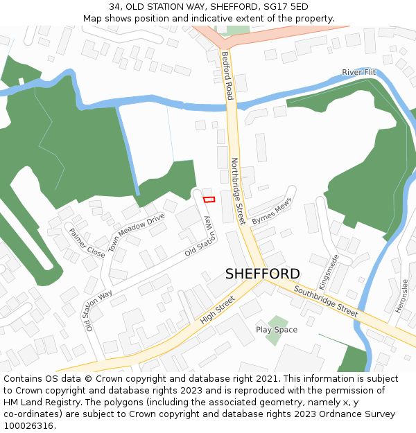 34, OLD STATION WAY, SHEFFORD, SG17 5ED: Location map and indicative extent of plot