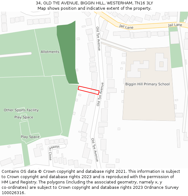 34, OLD TYE AVENUE, BIGGIN HILL, WESTERHAM, TN16 3LY: Location map and indicative extent of plot