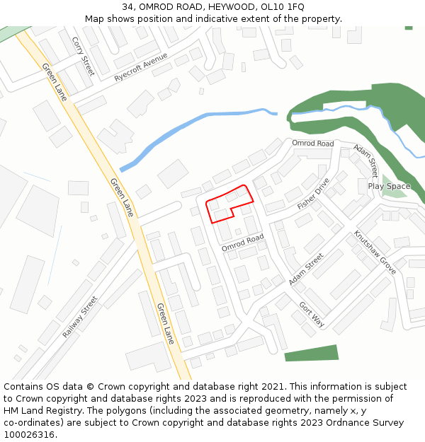 34, OMROD ROAD, HEYWOOD, OL10 1FQ: Location map and indicative extent of plot