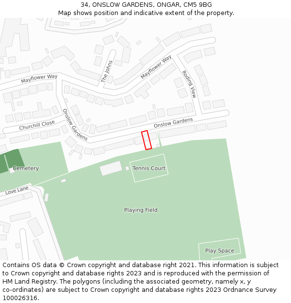 34, ONSLOW GARDENS, ONGAR, CM5 9BG: Location map and indicative extent of plot