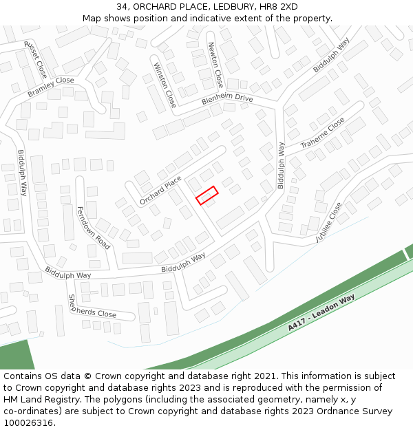 34, ORCHARD PLACE, LEDBURY, HR8 2XD: Location map and indicative extent of plot