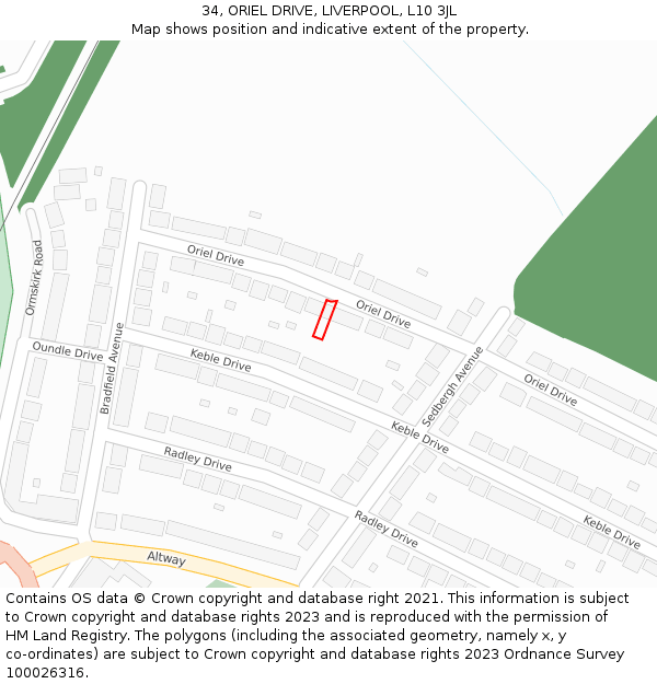 34, ORIEL DRIVE, LIVERPOOL, L10 3JL: Location map and indicative extent of plot