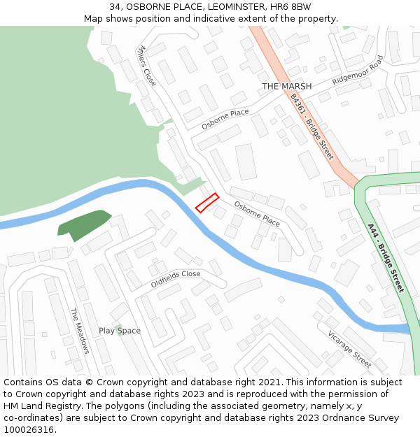 34, OSBORNE PLACE, LEOMINSTER, HR6 8BW: Location map and indicative extent of plot