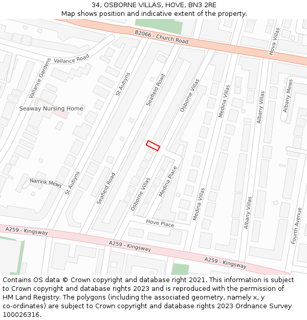 34, OSBORNE VILLAS, HOVE, BN3 2RE: Location map and indicative extent of plot